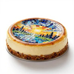 mosaic cheesecake, photorealistic, isolated on a pure white background, centered, entire object in frame, sharp focus, soft studio lighting