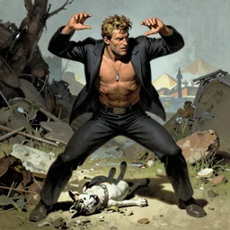 steve harvey on an odyssey to find and recover his lost bick, dramatic pose, by frank frazetta