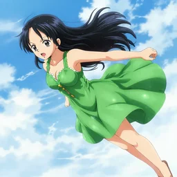 anime, girl, green dress, flying, one piece, by eiichiro oda