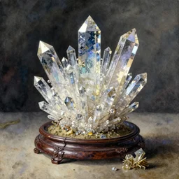 alchemy still life amazing composition, by beksinski, by ernst haeckel, shiny crystalline, watercolor