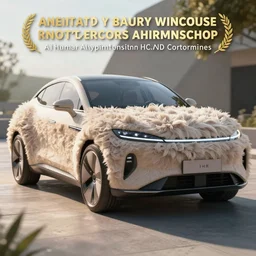 A car with fluffy fur, futureistic, natural light, Cinematic level shot, dynamic pose, award winning photograph, photorealism, beautiful lighting, sharp, details, hyper-detailed, HDR, 8K