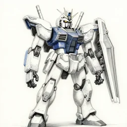 pencil sketch of a futuristic gundam robot, detailed sketch, detailed armor, illustration, manga style,