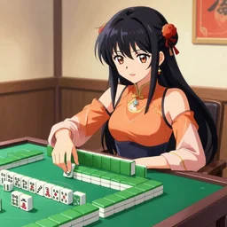 a stunning anime style drawing of a girl playing mahjong, very detailed, wonderful quality, trending on artstation