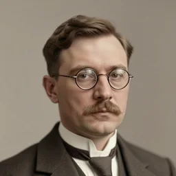 A photograph portrait of Jerma985 wearing glasses with a middle-part haircut in the early 1910s, taken in the early 1910s, grainy, taken on a early 1900s Kodak Camera, realistic, hyperrealistic, very realistic, highly detailed, very detailed, extremely detailed, detailed, digital art, trending on artstation