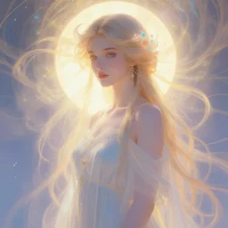 Goddess of light, artstation, beauty, hyperdetailed, epic lighting, craig mullins, mucha, klimt, pastel color palette