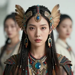 portrait of a stunningly beautiful futuristic tribal female, depth of field, zeiss lens, detailed, symmetrical, centered, fashion photoshoot, by Annie Leibovitz and Steve McCurry, David Lazar, Jimmy Nelsson, Breathtaking, 8k resolution, extremely detailed, beautiful, establishing shot, artistic, hyperrealistic, beautiful face, octane render