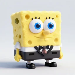 a cubic sponge with round blue eyes wears a tuxedo