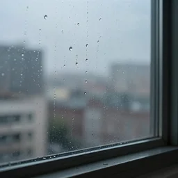 professonal digital art highly detailed rain drops on a window pane in room, city in background, digital cgsociety wlop behance by pixiv,