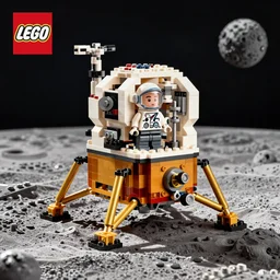 lego set of neil armstrong and lunar module on moon