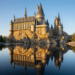 castle, chrome, reflect, fantastic, ultra realistic!!!, clear weather, golden hour, sharp focus