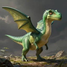 a green pteranodon dinosaur, adorable and whimsical, volumetrics, fantasy, elegant, digital painting, artstation, unreal engine, octane render, concept art, matte, sharp focus, high contrast, illustration, art by justin gerard