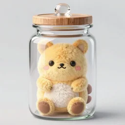 cute fumo plush trapped inside a jar