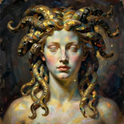 portrait of male medusa by greg rutkowski in the style of egon schiele