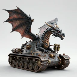 hyper realistic dragon lying down with steam punk tanks and tubes and breathing apparatus on its back, white background, full frame, art byjon foster
