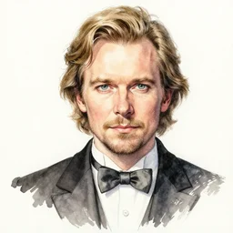 portrait of swedish magician magickjell, watercolor, ink lines, lars lerin, highly detailed