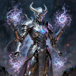 Sci fi warlock armor made of mechanical parts conjuring necrotic energy, surrealism, smooth, intricate, elegant, demonic energy, power aura, neon glowing spells, digital painting, artstation, concept art, high tech fantasy, sharp focus, illustration, art by daytoner and vitaly bulgarov