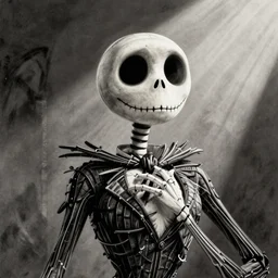 grunge drawing of margot robbie in the style of jack skellington
