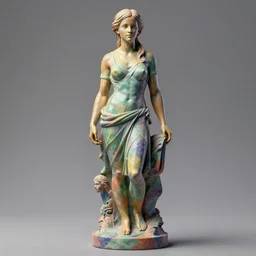 3D print resin sculpture of Emma Watson by Jean-Baptiste Carpeaux and Luo Li Rong and Michael Wilkinson, beautiful  body, perfect symmetrical face, colorful, fresh colors, full length shot, elegant, academic art, realistic, 8K, Product Introduction Photo, Hyperrealism. Subsurface scattering, raytracing, soft light, Octane Render, Redshift, Zbrush, simple background