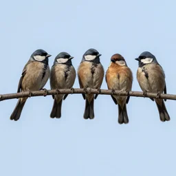 five birds on a branch