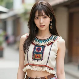 a beautiful young jun amaki hitomi tanaka alluring gravure model in mesoamerican street fashion crop top, by ilya kuvshinov and artgerm, gorgeous, alluring, attractive, gapmoe yandere grimdark, trending on pixiv fanbox, painted by greg rutkowski makoto shinkai takashi takeuchi studio ghibli, akihiko yoshida