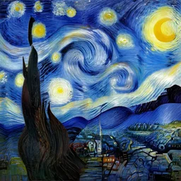 starry night in the style of Moebius