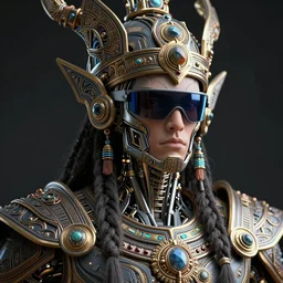highly lifelike portrait handsome divine tribal king with regalia adornments rayshade hdr into infinity, face axonometricy mechanical fantasy intricate elegant, in void of latent space, volumetric lighting 3 d modelling