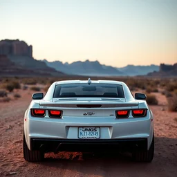 camaro 1 9 6 7 in the middle of desert, professional photography, view from the distance