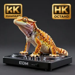 crested gecko EDM DJ, photorealistic, 3d render, award winning render, unreal engine, octane render, studio lighting, 8k, hd