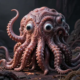 a giant fleshy ball of writhing tentacles with googly eyes