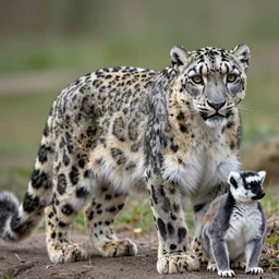 An animal with the body of a snow leopard, tail of a lemur, and ears of a hare, high quality nature photography, National Geographic, f2.8, 35mm lens.
