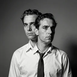 a monochromatic studio portrait photograph of a two - headed man from the 1 9 4 1 movie freaks, in the style of diane arbus, dramatic lighting