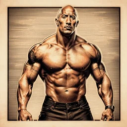 wood engraving of dwayne the rock johnson