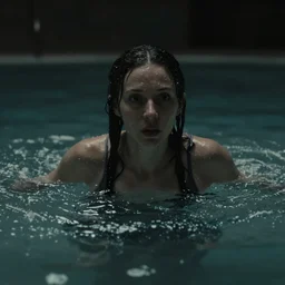a woman emerging from a viscous fluid, 35mm, photorealistic, cinematic atmosphere, dark lighting, underexposed, directed by david fincher