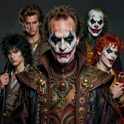 photorealistic portrait of evil looking bryan cranston wearing intricate shao khan costume, bizarre voodoo makeup, clown makeup, by amano, karol bak, greg rutkowski, and akira toriyama, tonalism, intricate detail, hyperrealistic, award winning, concept art, artgerm, masterpiece.