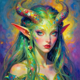 A psychedelic portrait of k’tulah spring eladrin , vibrant color scheme, highly detailed, in the style of romanticism, cinematic, artstation, Moebius, Greg rutkowski