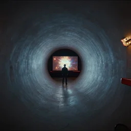 a dimensional portal at the movie theater, Greg Rutkowski, trending on Artstation, 8K, ultra wide angle, pincushion lens effect.