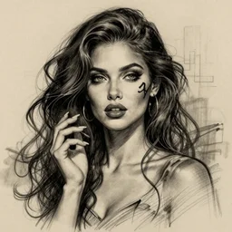 a sketch, ultra detailed, attractive, magic, beautiful woman, monica, surreal, in style of jean - michel basquiat, trending on artstation