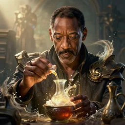 bill cosby as an alchemist, mixing potions, league of legends amazing splashscreen artwork, gears of war, splash art, natural light, elegant, photorealistic facial features, intricate, fantasy, detailed face, atmospheric lighting, anamorphic lens flare, cinematic lighting, league of legends splash art, hd wallpaper, ultra high details by greg rutkowski