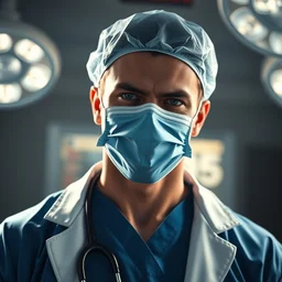 a closeup photorealistic photograph of superman style doctor dressed for surgery. bright scene. fine detail. this 4 k hd image is trending on artstation, featured on behance, well - rendered, extra crisp, features intricate detail, epic composition and the style of unreal engine.