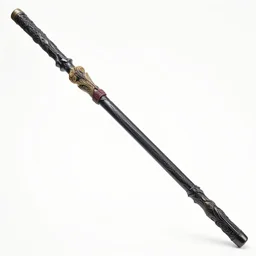 picture of a single long futuristic ninja staff with ornaments, carving, cyberpunk, sci - fi, fantasy, close shot, single long stick, white background