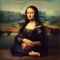 a portrait picture of a skinny young woman wearing workout clothes doing yoga near the lake!, looks like mona lisa, oil on canvas, centered, highly detailed, masterpiece, award winning, sharp focus
