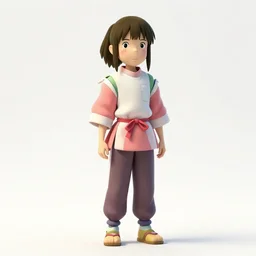 full body 3d render of Chihiro (Ghibli's Spirited Away) as a Pixar Character, studio lighting, white background, blender, trending on artstation, 8k, highly detailed