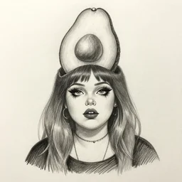 pencil sketch of thicc goth girl with an avocado for a head