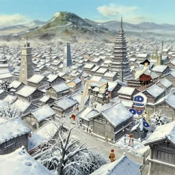 xianxia, city, winter, in the style of studio ghibli, j. c. leyendecker, greg rutkowski, artem