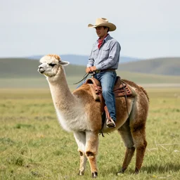 cowboy riding an alpaca