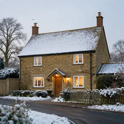 a cosy house in the english countryside in winter