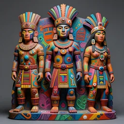 a sculpture of mythical creatures, made of colorful south american style graffiti, intricate line work, half inca warrior, amazonian messenger of a new generation, hannah yata, visionary artist, shamanic art, concept art, award winning acrylic painting, ambient occlusion, digital art,