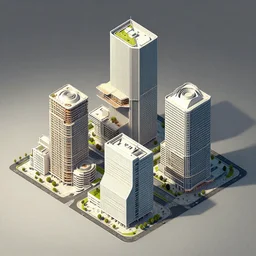 high tech building cluster concept drawings with exposed sections designed by paul rudolph and frank lloyd wright and bauhaus, trending on artstation, rectilinear, isometric, isometric view, digital art, game art, 8 k, photorealistic, dramatic lighting, colour scheme by moebius and nicolas party
