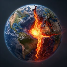 the earth cracked in the middle exposing a melting core of lava, dark souls inspired, elden ring inspired, octane render, rtx, unreal engine 5, digital painting, trending on artstation, highly detailed, epic composition, 8 k uhd