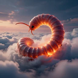 a professional photographic view picture of a worm emerging from the clouds, photographic filter unreal engine 5 realistic hyperdetailed 8 k ultradetail cinematic concept art volumetric lighting, very beautiful scenery, very realistic effect, hd, hdr, cinematic 4 k wallpaper, 8 k, sharp focus, octane render, ultra detailed, high resolution, artstation trending on artstation in the style of albert dros glowing rich colors powerful imagery